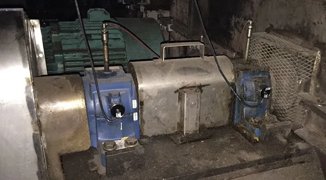 Vibration sensors mounted on a motor and driven equipment